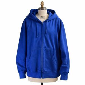 Vintage TEN Activewear Mens XL Heavyweight Zip Hoodie Royal Blue Hooded Jacket